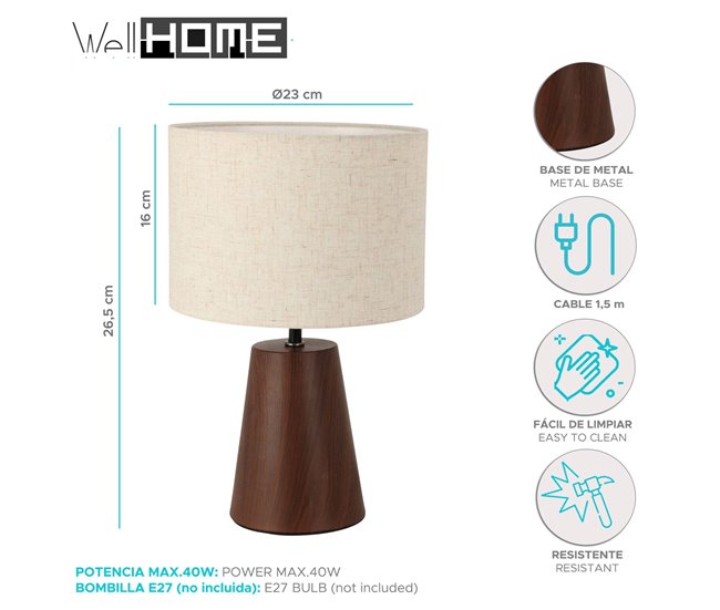 Well Home Candeeiro de mesa com base metálica Madeira