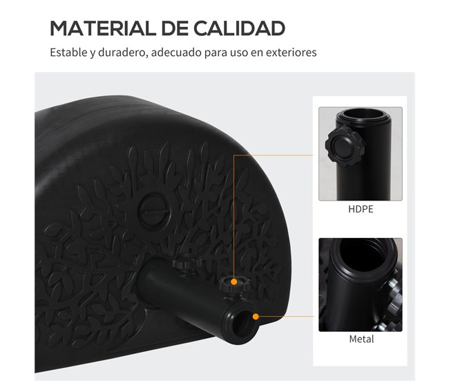 Base de Parede para Chapéu de Sol HDPE, Metal Outsunny 50x31 Preto