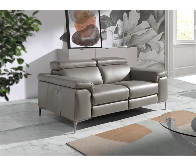 ANGEL CERDA Sofá de relaxamento de 2 lugares em pele cinzenta escura AlumÍnio