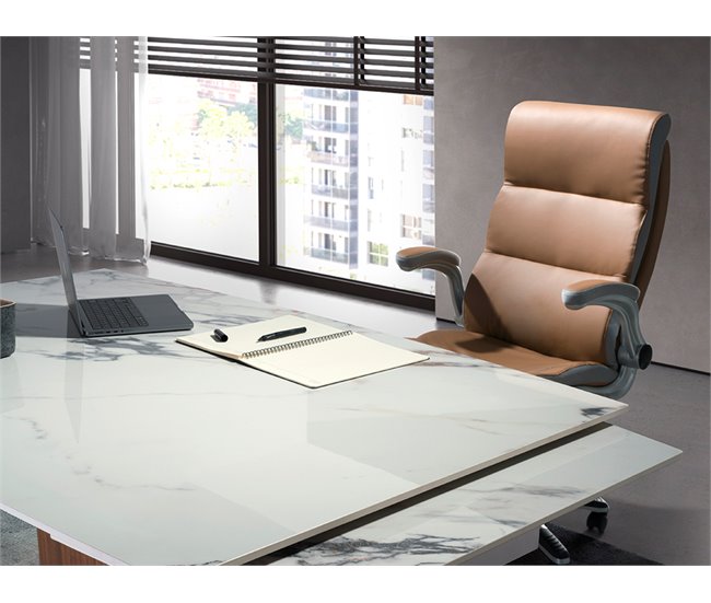 Cadeira giratória de escritório estofada com estofo em pele AlumÍnio