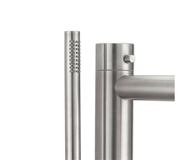 Sined ORISTANO Mini banhista exterior em aço inoxidável 316L com chuveiro de mão, Inox Cinza