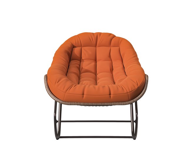 Cadeira de balanço de rattan para exterior, almofada Bege