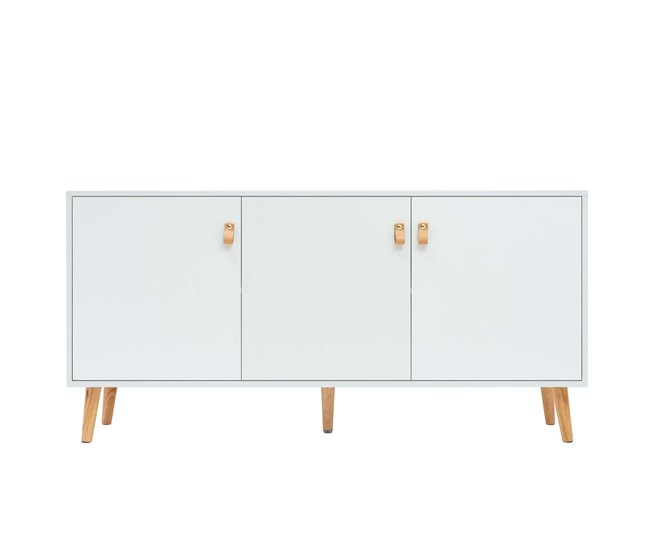 Aparador Anzio com 3 Portas e Pés em Pinho Branco/ Madeira