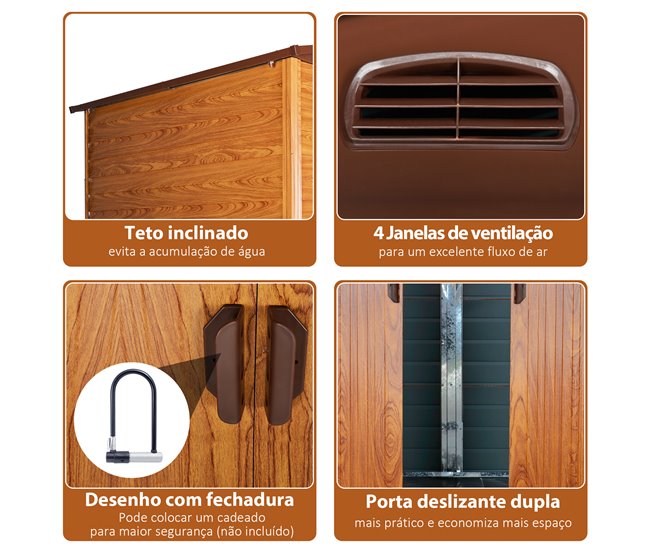 Abrigo de Exterior Aço e Polipropileno Outsunny Madeira