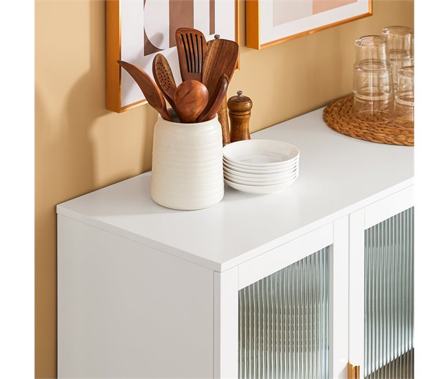 Aparador de cozinha com vitrine de vidro FSB86-W SoBuy Branco