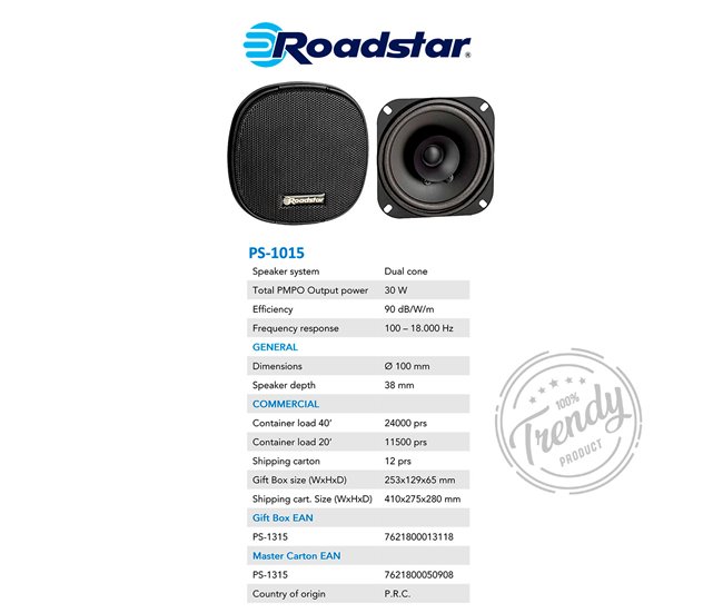 Altifalantes para automóvel Roadstar PS1015 Preto
