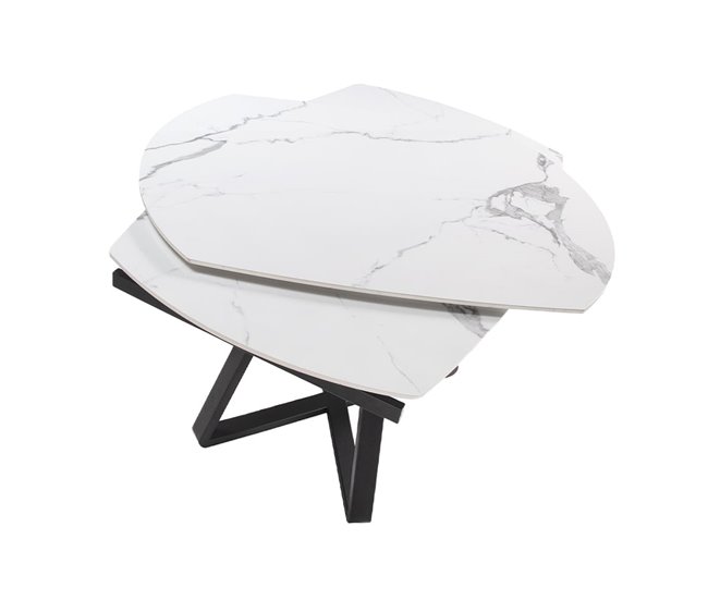 ANGEL CERDA Mesa de jantar extensível barril oval mármore porcelânico e aço preto 178x90 Branco