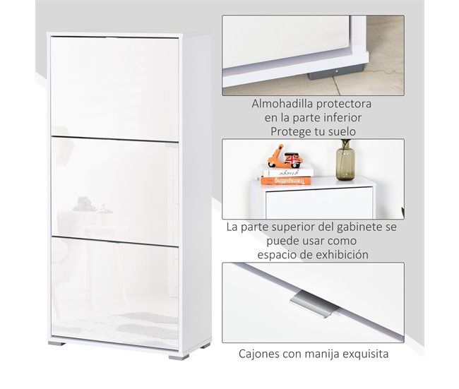 Armário de Sapatos Placa de partícula de classe E1 HOMCOM 60 Branco