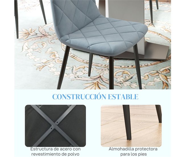Conjunto de 4 Cadeiras Veludo sintético, espuma, aço HOMCOM Azul
