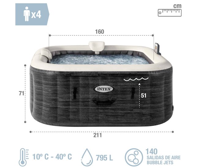 Jacuzzi insuflável Greystone Deluxe 4 pessoas INTEX Cinza