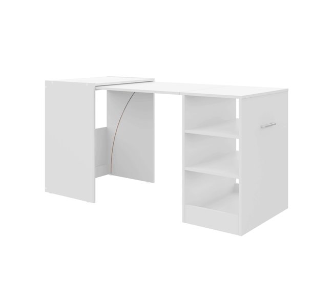 Mesa de escritório Ashe com 3 prateleiras retráteis, melamina Branco