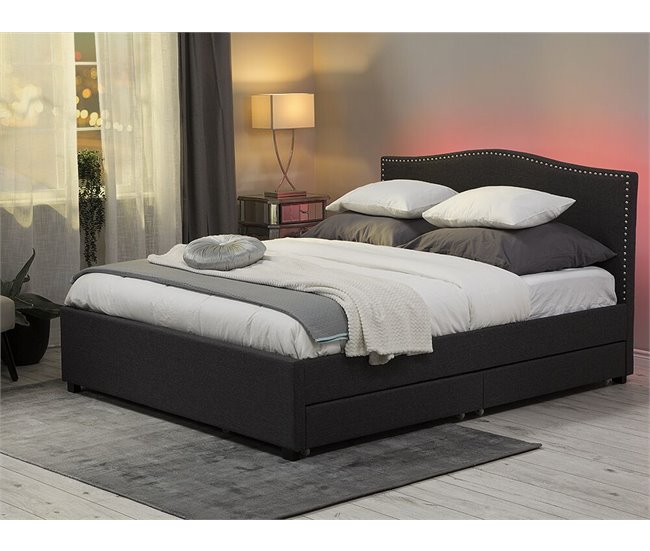 Beliani Cama com estrado Poliéster MONTPELLIER 167x213 Cinza Escuro