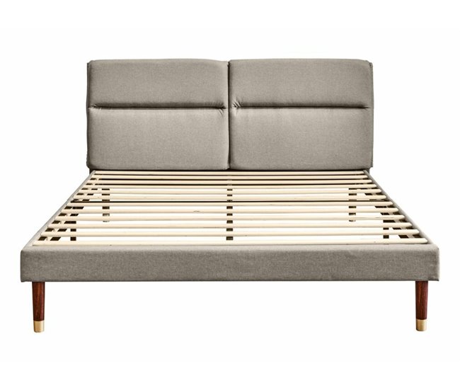 Cama de casal estofada em tecido de linho com cabeceira