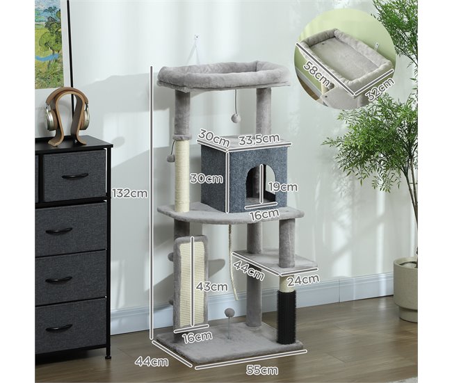 Arranhador para Gatos Melamina de Madeira e Sisal PawHut Cinza
