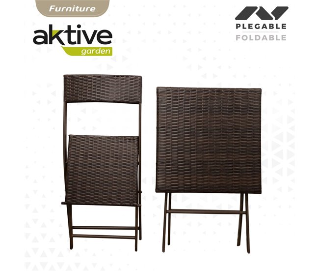 Conjunto de mesa e cadeiras dobráveis de rotim Aktive para terraço Preto