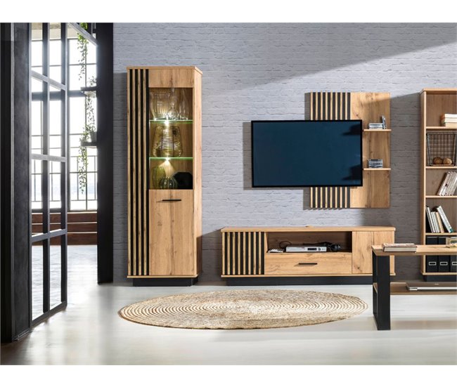 Vitrine estreita AMBIHOME MELO Preto/ Madeira