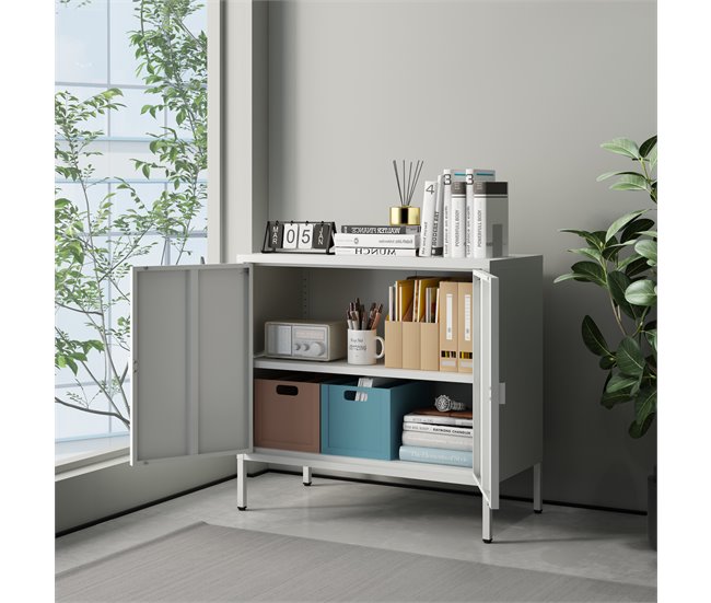 Armário de escritório Hailuoto com compartimentos e 2 portas Cinza