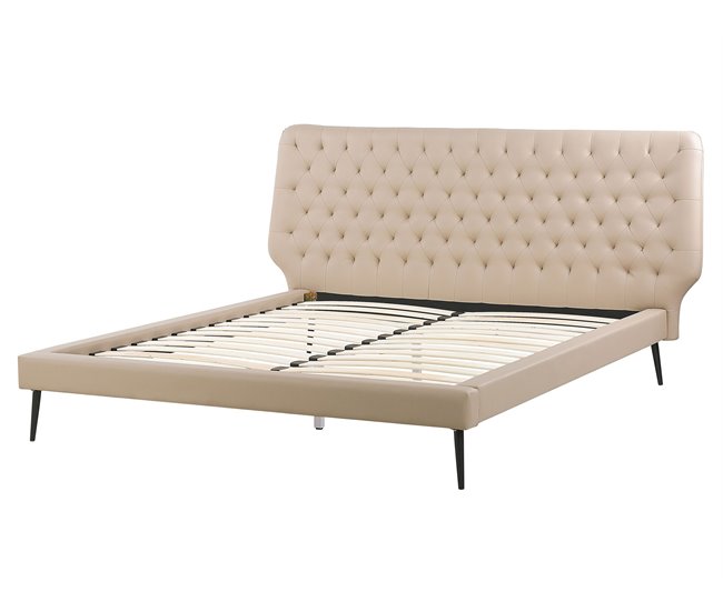 Beliani Cama com estrado Pele sintética ESSONNE 219x208 Bege