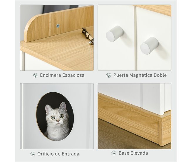 Casa para Gatos de Madeira Melamina de Madeira PawHut Natural/ Branco