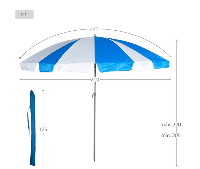 Aktive Guarda-sol grande  wister inclinável UV50 c/capa Branco/ Azul