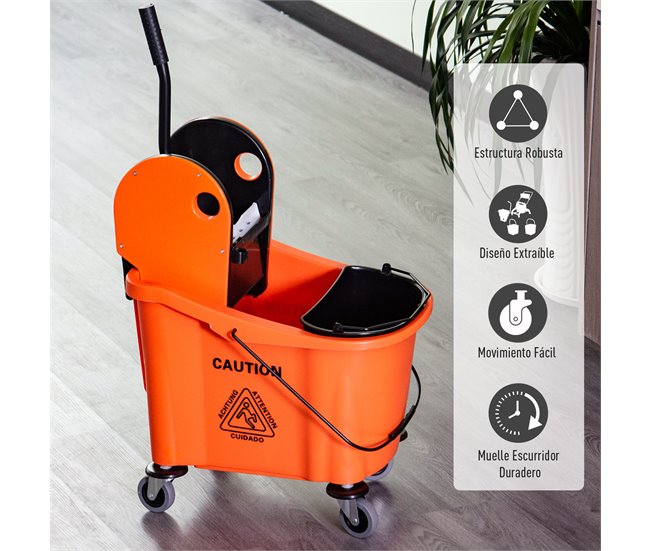 Balde de Esfregona Plástico PP, Metal HOMCOM Laranja
