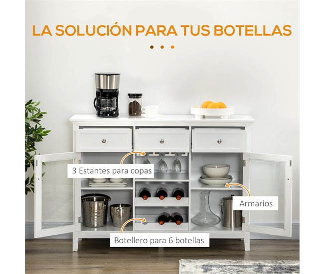 Aparador de Cozinha MDF, Madeira de Melamina e Vidro HOMCOM 120 Branco