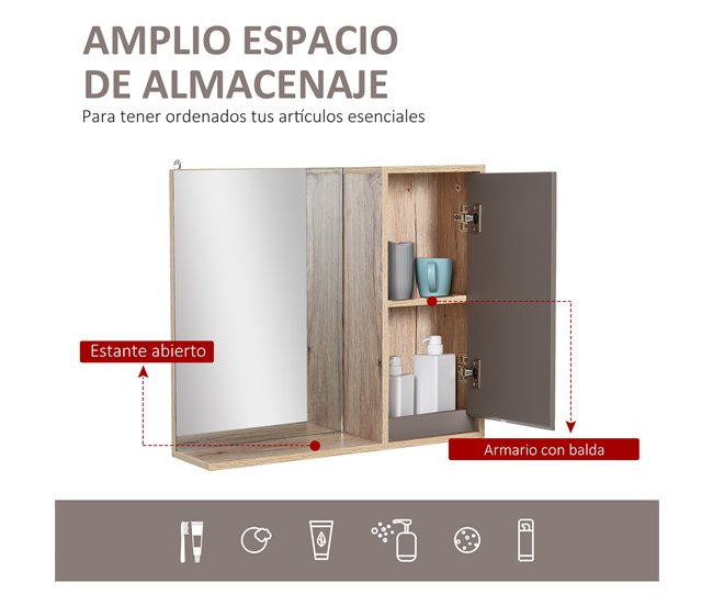 Armário de banheiro com espelho MDF, melamina de madeira HOMCOM 57 Castanho