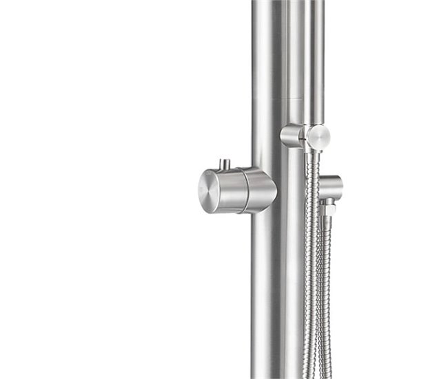 SASSARI Sined Chuveiro exterior em aço inoxidável 316L com misturadora e chuveiro manual, aço inoxidável acetinado Cinza
