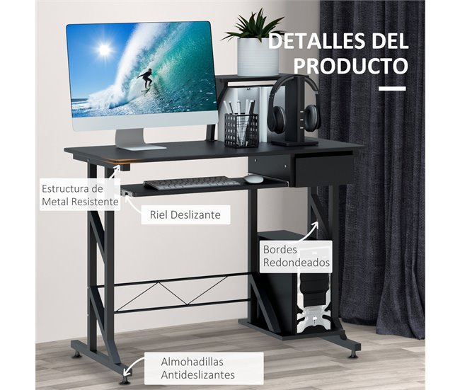 Mesa para Computador MDF e Metal HOMCOM, escritório - secretárias 90x50 Preto