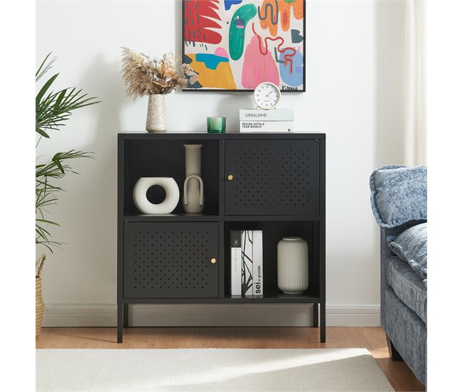 Aparador de aço Janakkala com 2 portas Preto