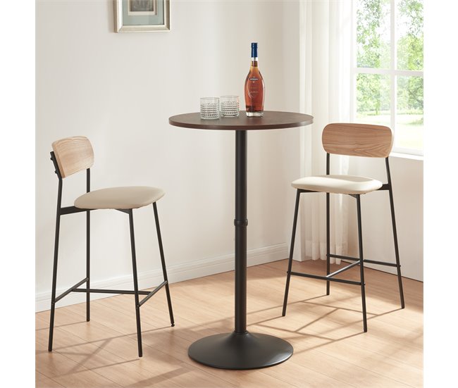 Mesa de bar Vantaa aço MDF Nogal