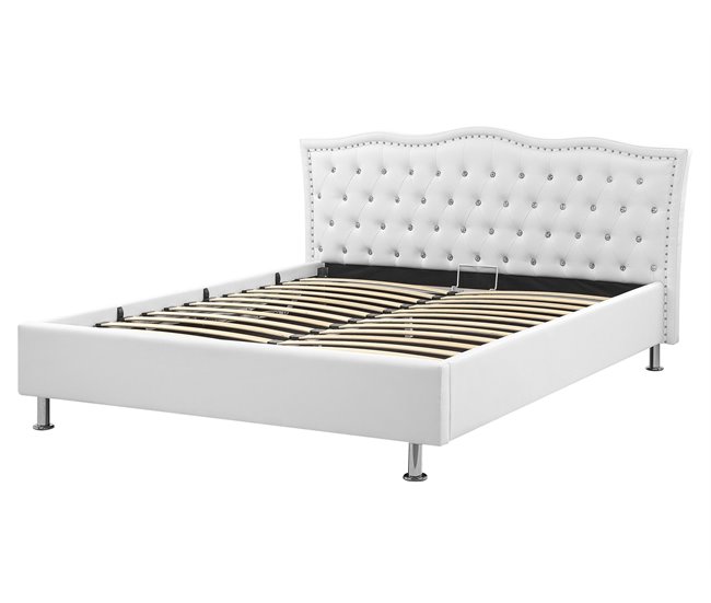 Beliani Cama com armazenamento Pele sintética METZ 189x215 Branco