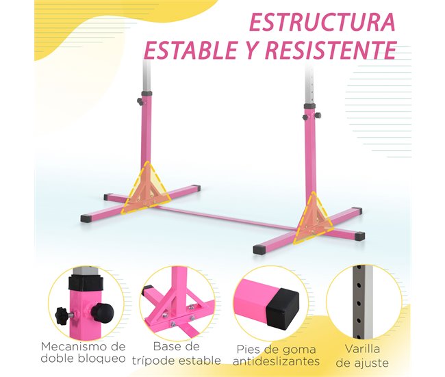 Barra de Ginástica Aço e Madeira de Faia HOMCOM Rosa