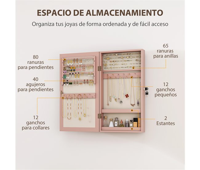 Armário para Joias de Parede MDF HOMCOM, casa - decoração Cru