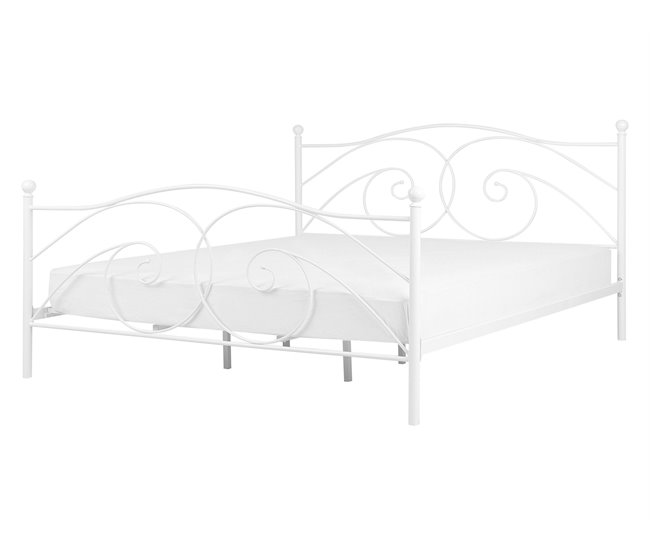 Beliani Cama com estrado Metal DINARD 147x208 Branco