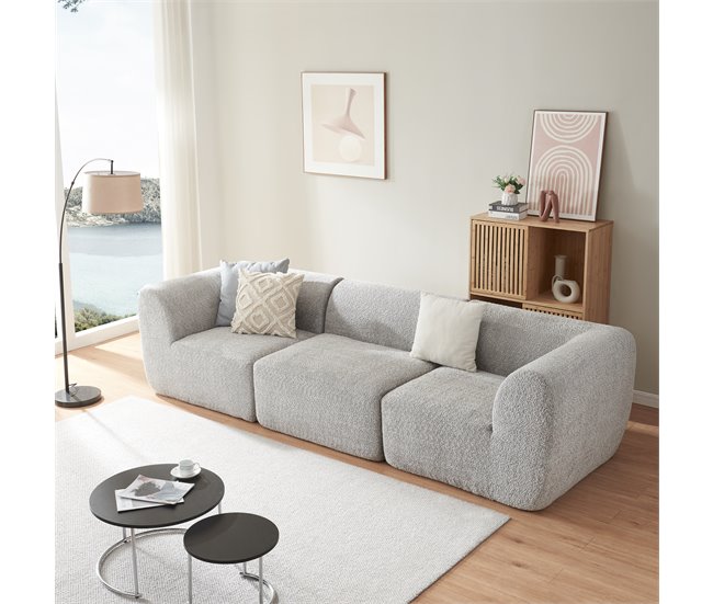 Sofá modular de 3 lugares Hurvas bouclé Branco