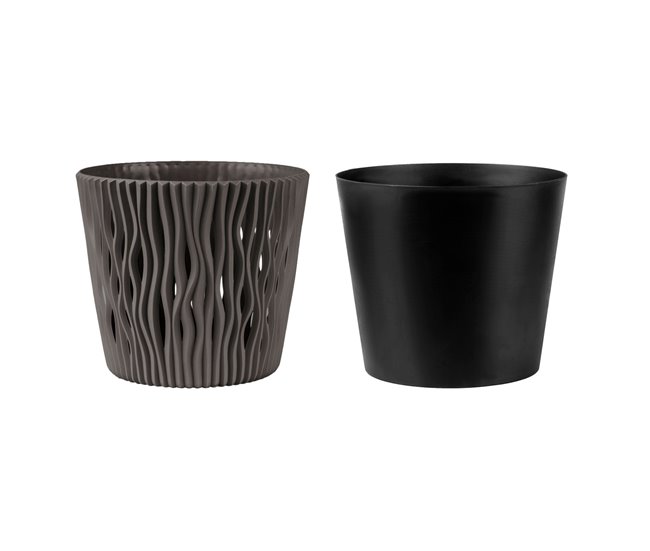 3x plantas redondas de plástico Sandy Round Cinza