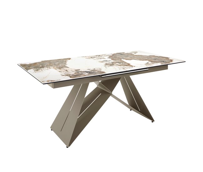 ANGEL CERDA Mesa de jantar extensível retangular em mármore porcelânico e aço cinzento taupe 240x90 Branco