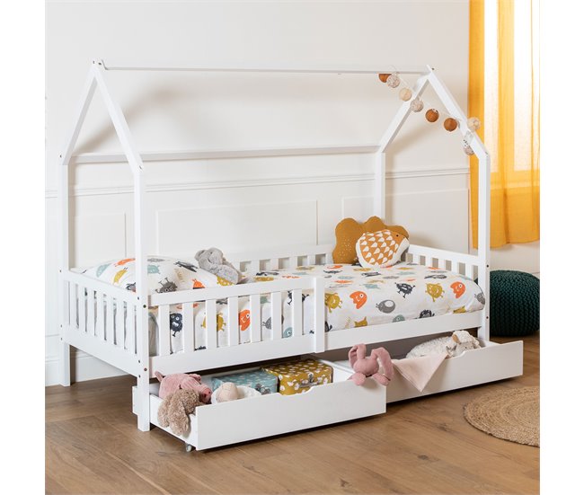 Conjunto de 2 gavetas de arrumação para cama de madeira Branco