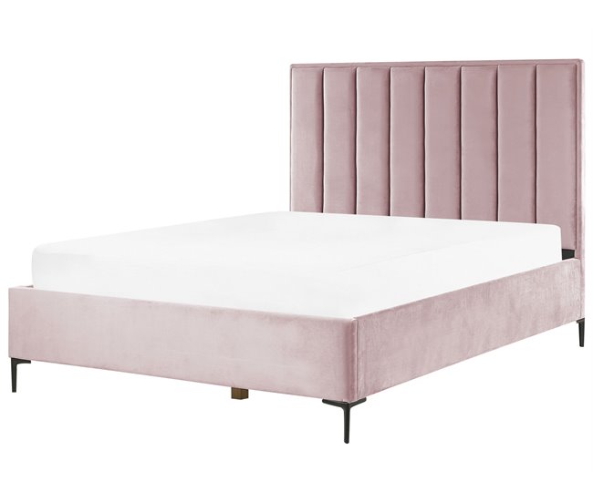 Beliani Cama com armazenamento Veludo SEZANNE 170x215 Rosa