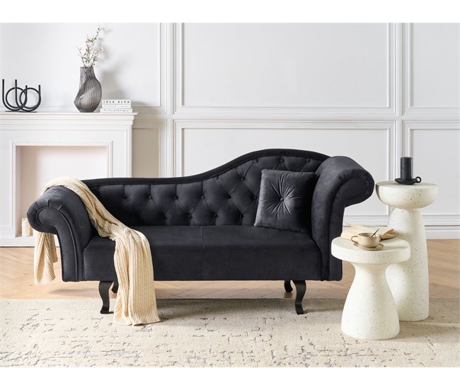 Beliani Chaise longue versão à direita Veludo LATTES Preto