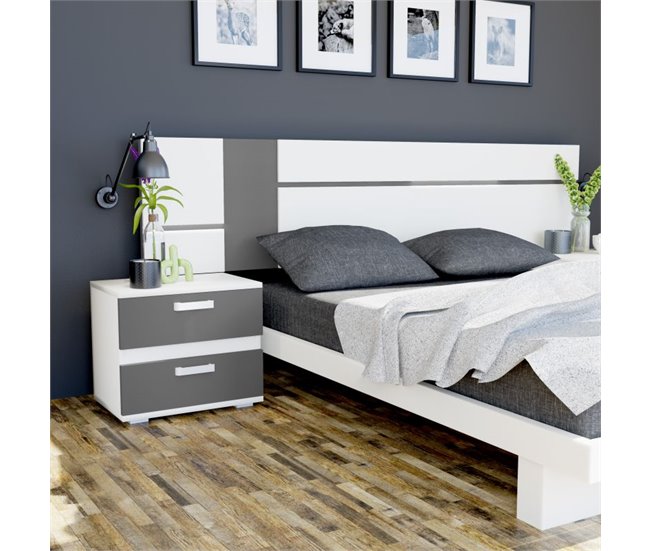 Cabeceira de cama Ataneq Air Leds Cinza Escuro