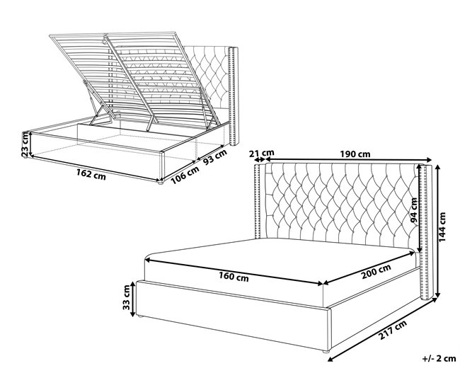 Beliani Cama com armazenamento Veludo LUBBON 190x217 Cinza Claro