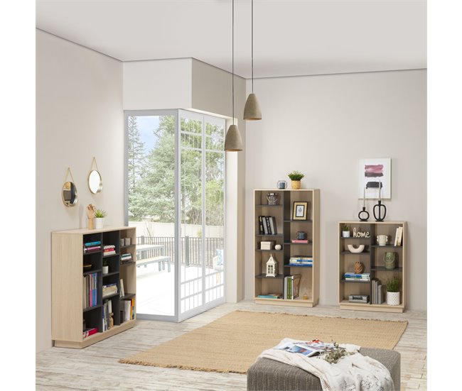  Estante Vigo 110x110 cm, Estante de escritório, Cor Carvalho/Cinza, 110 x 33 x 110cm, 110 x 33 x 110cm 110 Carvalho