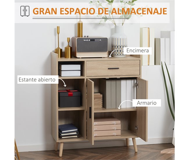 Aparador Auxiliar Melamina de Madeira HOMCOM 80 Castanho