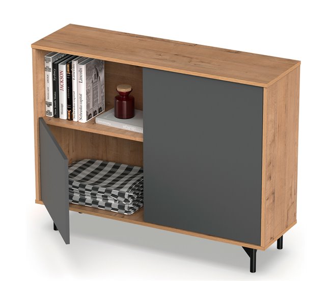 Aparador, Móvel Auxiliar de Sala, Buffet, 2 Portas, 1 Prateleira 86x112x33 cm Cinza