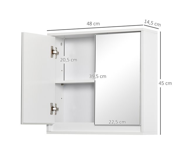 Armário de Casa de Banho Melamina de Madeira, MDF e Vidro HOMCOM 48 Branco