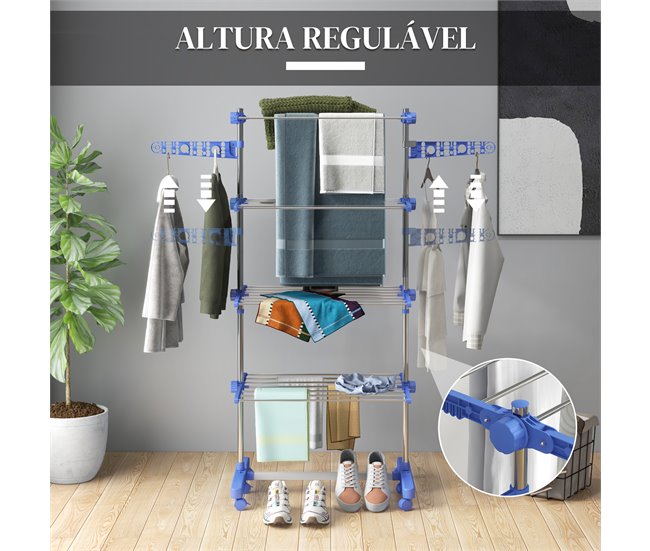 Estendal de Roupa ABS, PP e Aço HOMCOM Azul