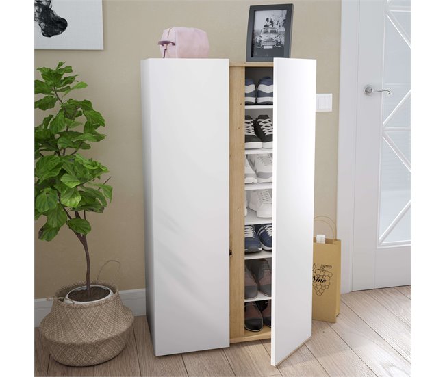 Armário de sapatos estilo nórdico Corredor Nodi Branco/ Madeira