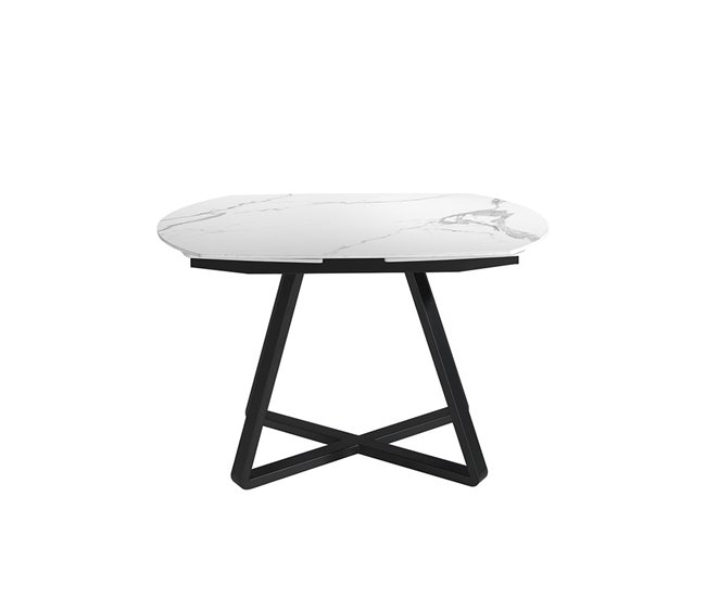 ANGEL CERDA Mesa de jantar extensível barril oval mármore porcelânico e aço preto 178x90 Branco